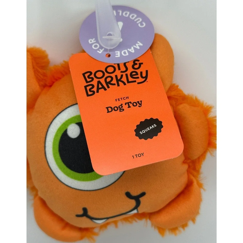 Boots & Barkley Orange Monster Plush Squeaky Fetch Dog Toy New with Tags